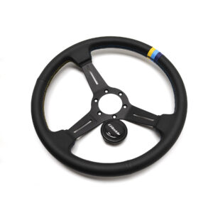 GReddy Sports "Medium Type" Steering Wheel (47 mm Dish), Black Leather, Black Spokes - 340 mm