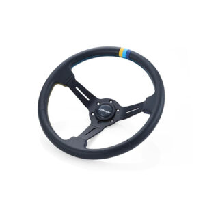 GReddy Sports "Deep Type" Steering Wheel (80 mm Dish), Black Leather, Black Spokes - 340 mm