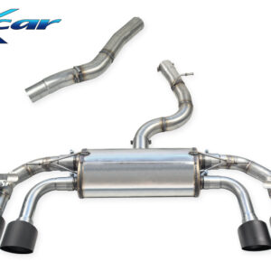 INOX CAR - TUBO CENTRALE DIRETTO + POSTERIORE CON USCITA 2 X DIAM. 114 RACING BLACK CERAMIC DX+SX + VALVOLE CON MONTAGGIO MOTORINO ELETTRICI DI SERIE VOLKSWAGEN GOLF 8 2.0 R (333cv) con OPF 4WD 2023