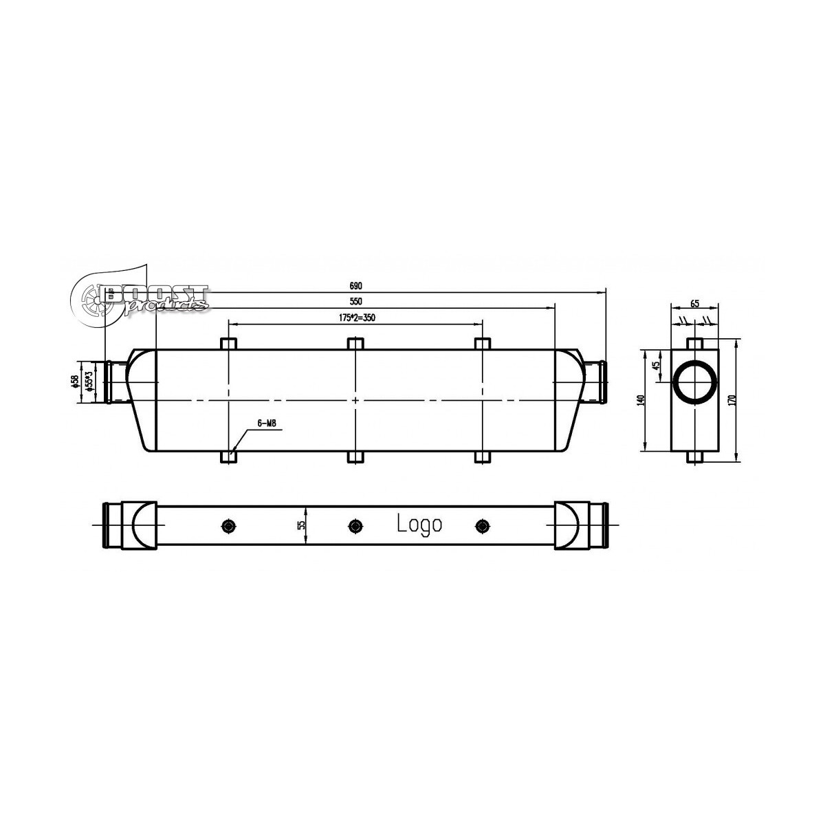 BOOST Products Intercooler 550x140x65mm - 55mm - Competition 2015 - 300HP - immagine 4